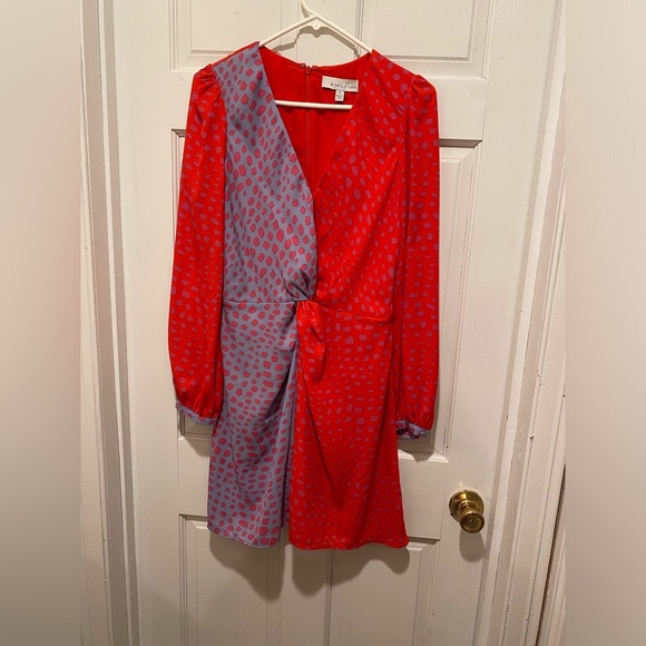 Adelyn Rae Red and Purple Asymmetrical Wrap Dress - Picture 2 of 6